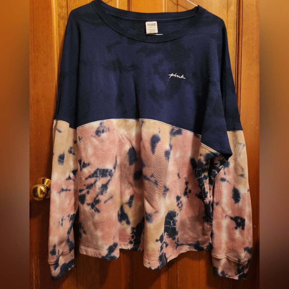 PINK tie dye navy sweatshirt XL